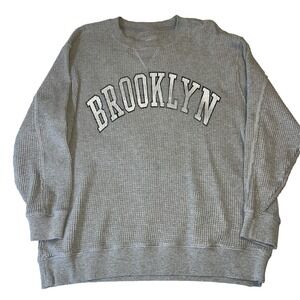 Aerie Brooklyn Thermal Shirt Large Gray Oversized Waffle Knit Cozy Lounge